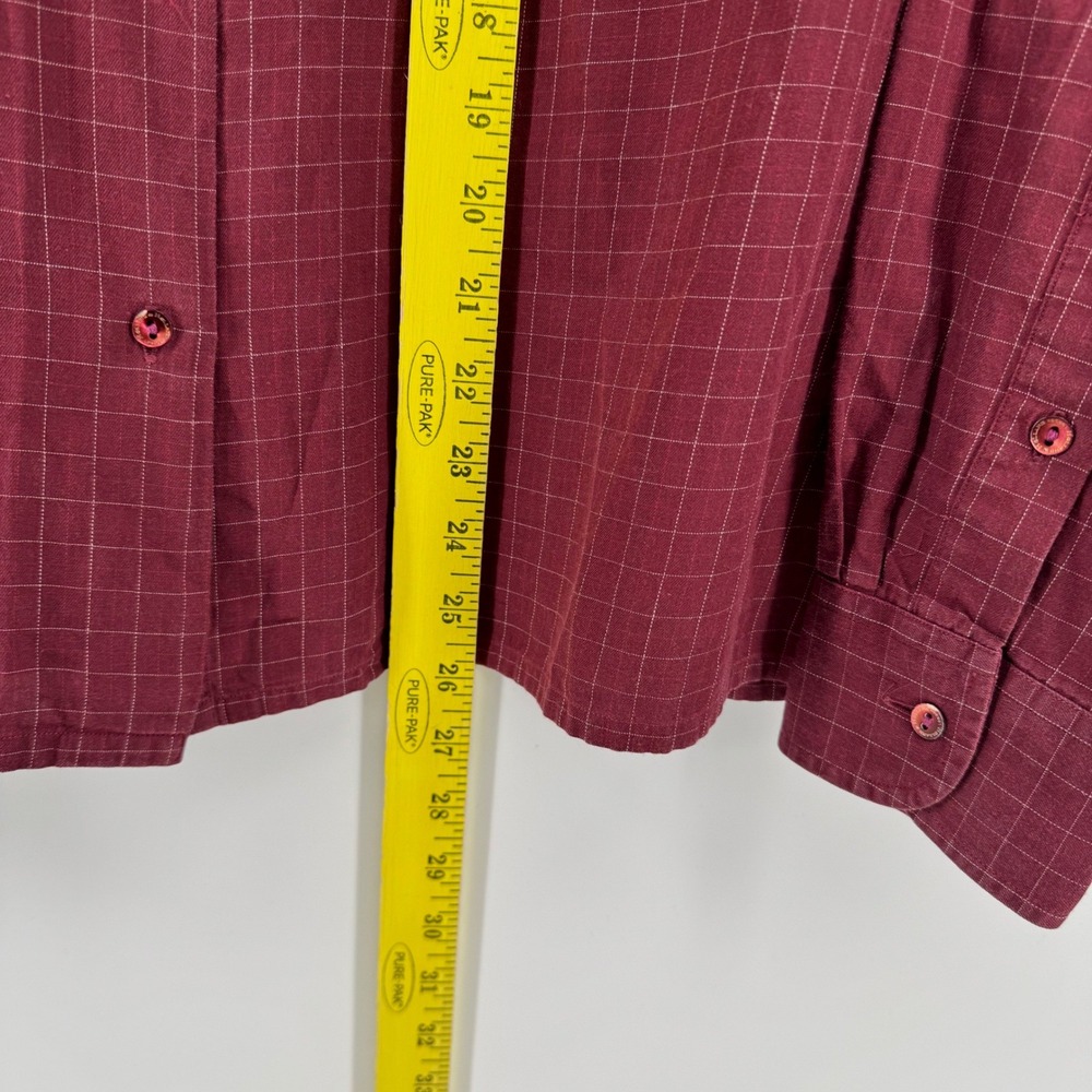 Holland & Holland London Womens‎ 14 Burgundy Windowpane Cotton Button Down Shirt - Picture 6 of 8